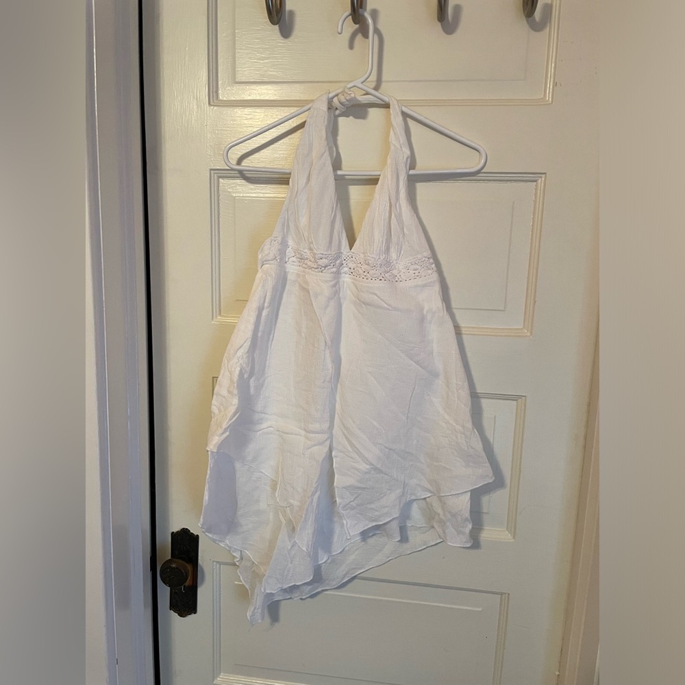 white handkerchief hem halter swim cover up - med